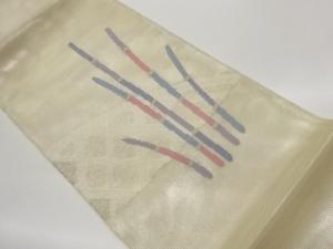 紗 格子に抽象枝模様織出し袋帯